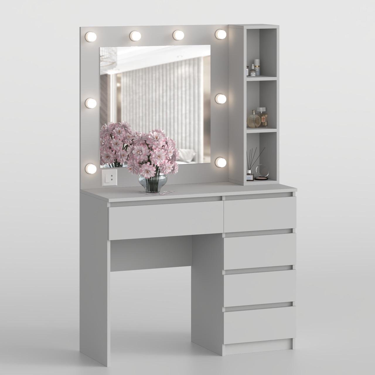 Туалетний столик New and Classic із квадратним дзеркалом 1600х1000х400 мм Сірий