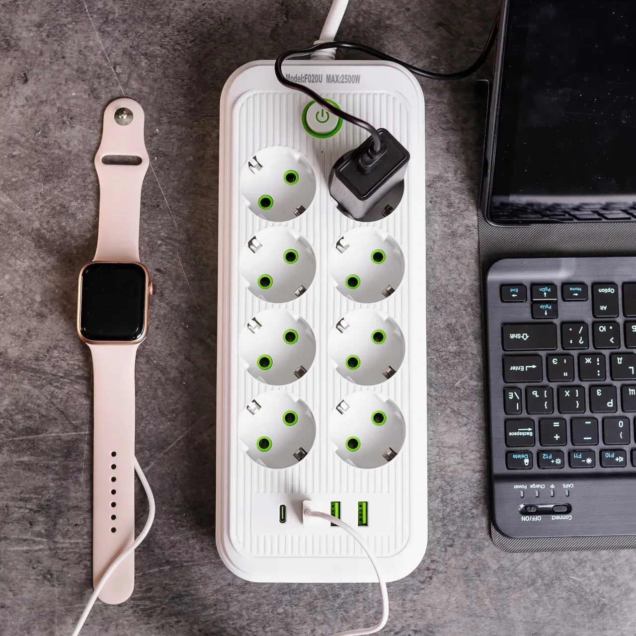 Подовжувач на 8 розеток з 3 USB 1 Type-C та кнопкою відключення F20U 4,7 м Чорний (HP-5-29) - фото 2