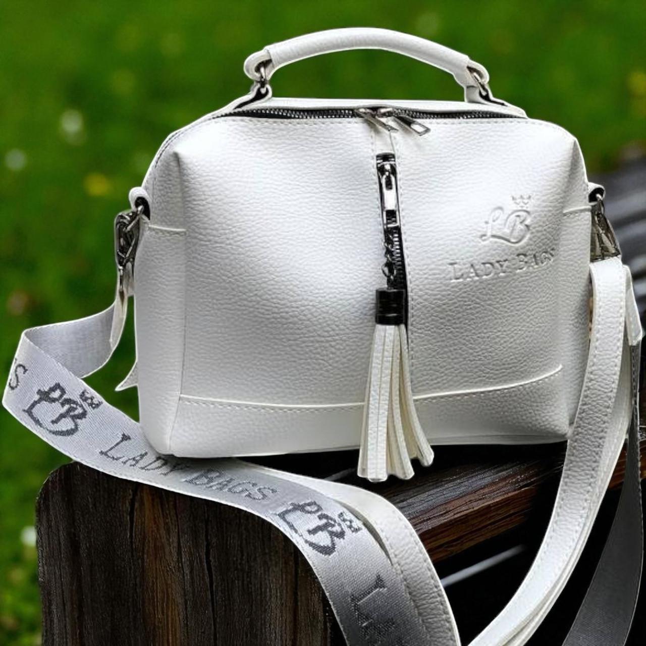 Сумка кросс боди через плечо из экокожи женская вместительная с широким ремнем Белый Сумка кросс боди через плечо из экокожи женская вместительная с широким ремнем Белый