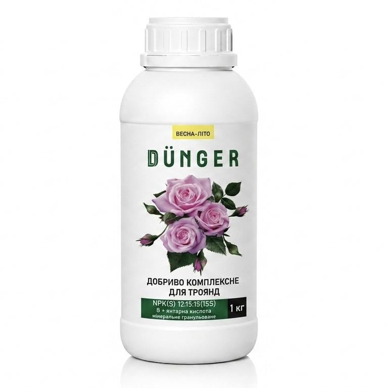 Удобрение комплексное для роз DUNGER NPK(S) 12:15:15:15 (0,035) + 0,01% янтарная кислота 1 кг