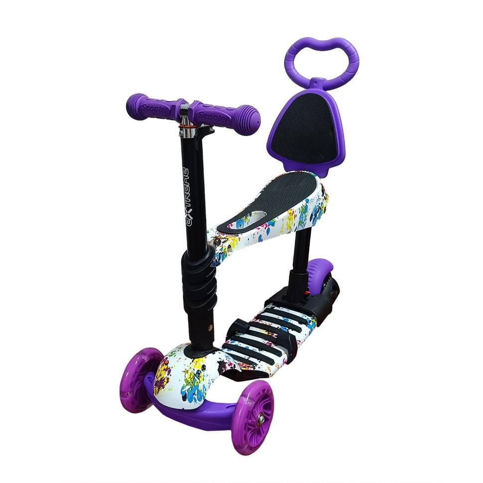 Самокат для девочек Bambi четырехколесный 5в1 с родительской ручкой и светящимися колесами Фиолетовый (DS-171-S-140)