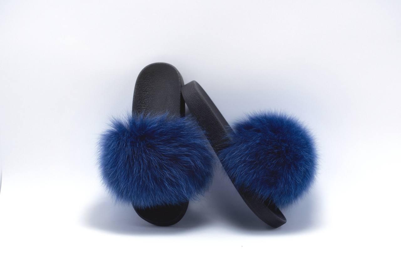 Тапочки Алвані з натуральним хутром песця р. 40 Темно-синій - фото 2
