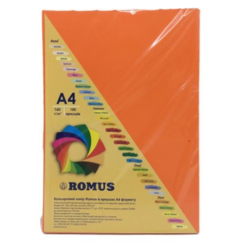 Бумага цветная Romus А4 160 г/м2 100 листов Оранжевый (R50201)