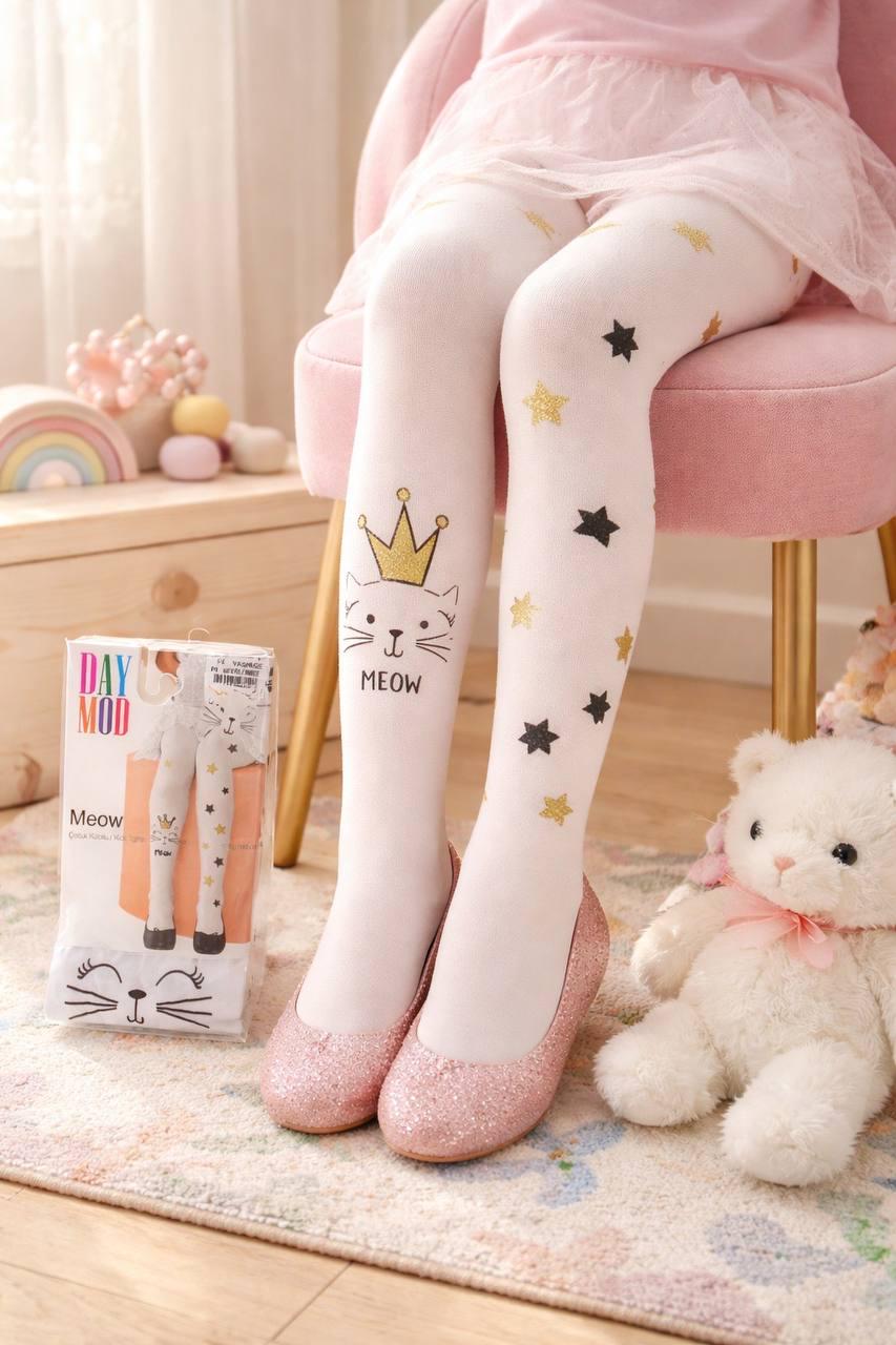 Колготы капроновые для девочки Day Mod с котиком 7-8 лет 119-131 см Белый (2125114)