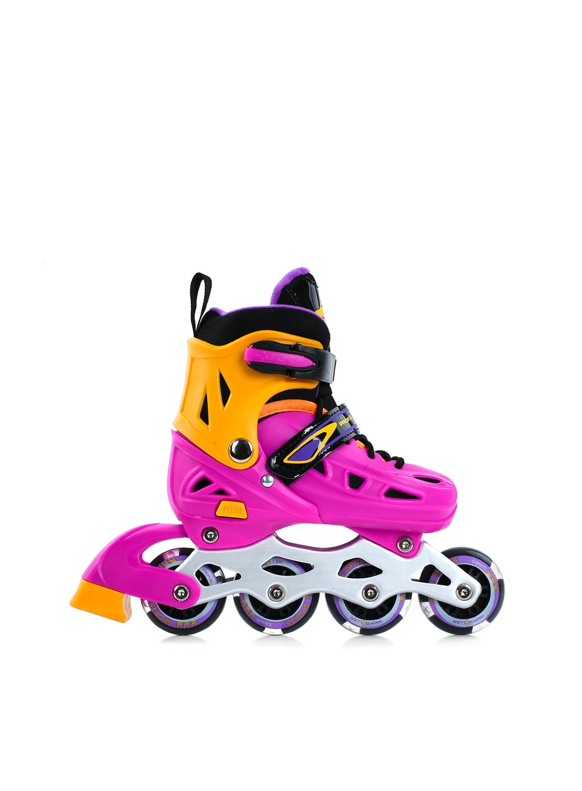 Роликові ковзани A4151-S-V 20 см задній тормоз поліуретан шнурівка/бакля р. 31-34 Фіолетово-Помаранчевий (6903317733422)