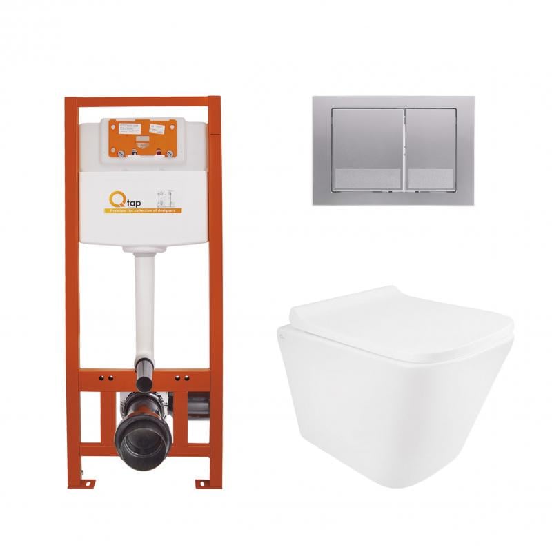 Унітаз підвісний Qtap Tern Ultra Quiet QT1733052EUQW/комплект інсталяції 4в1 Qtap Nest QT0133M425/панель змиву квадратна Satin (QT0111QT0111M06029SAT)
