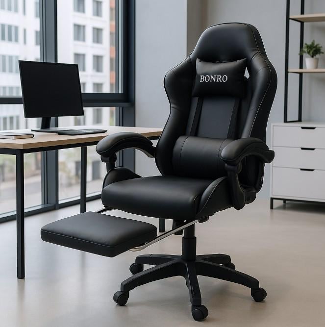 Крісло геймерське Bonro B-945 з підставкою для ніг Чорний (29528877) - фото 3