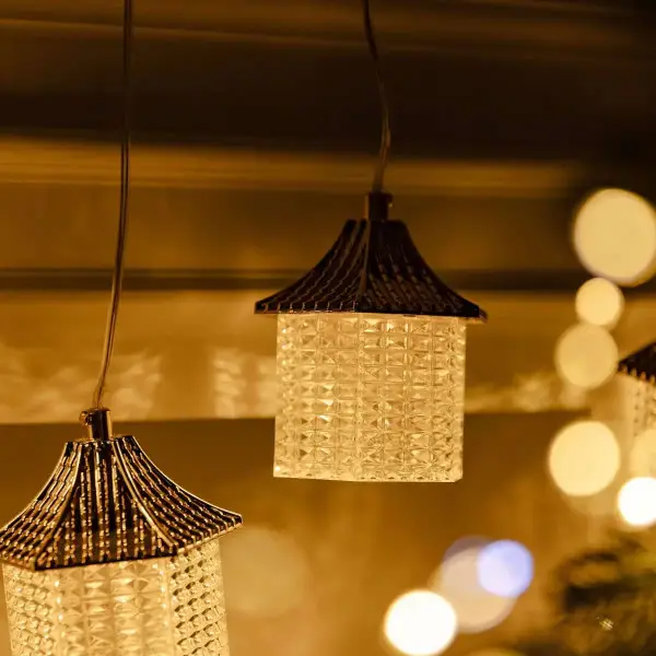 Гірлянда штора мережева LED з об'ємними фігурами будиночків у китайському стилі 3х0,9 м 6 ламп Теплий жовтий (6L3MLIG) - фото 9