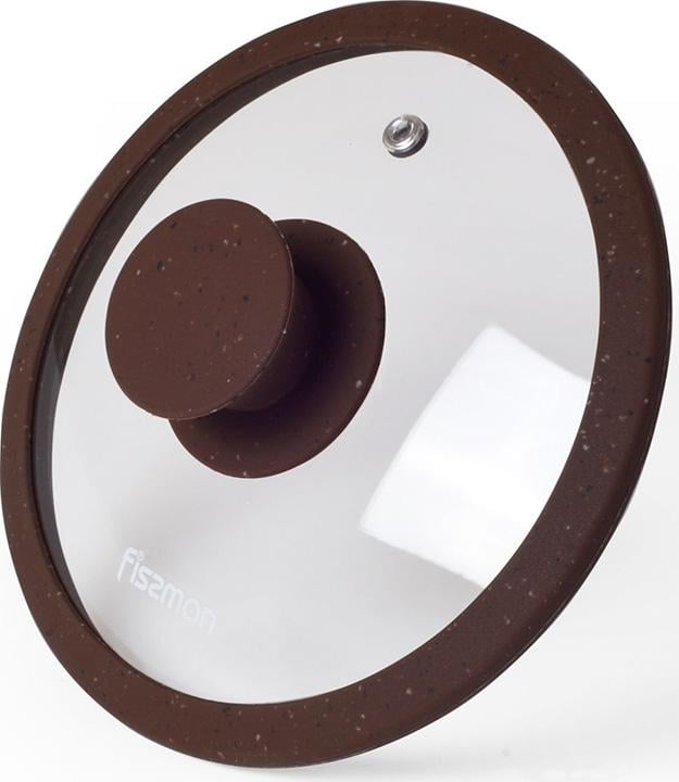 Крышка стеклянная Fissman Arcades Ø 28 см с силиконовым ободом Темно-коричневый мрамор (FN-9970)