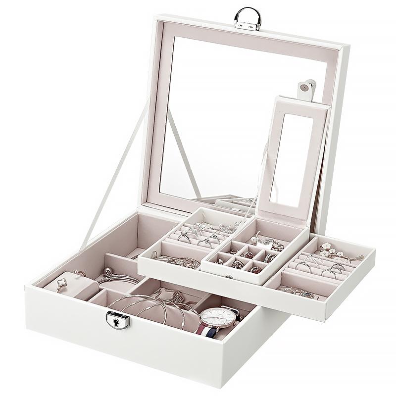 Шкатулка Casegrace SP-01130 для украшений и ювелирных изделий с зеркалом на замке с ключом 26,5х26,5х8,5 см White