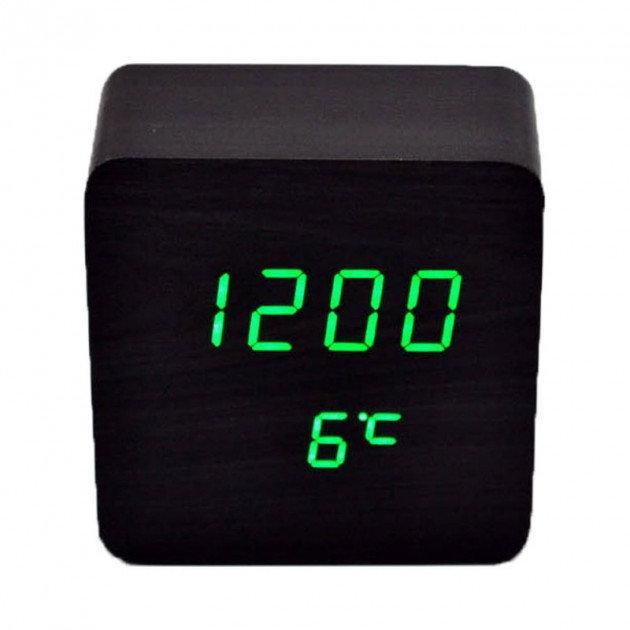 Часы настольные VST-872 с зеленой подсветкой, черные