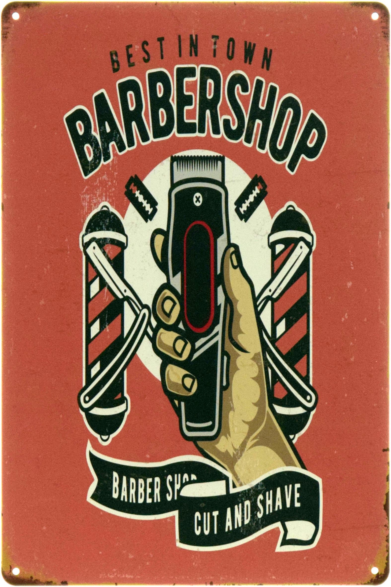 Табличка металева "Barber Shop Best In Town Barbershop" 20x30 см (ms-104549)