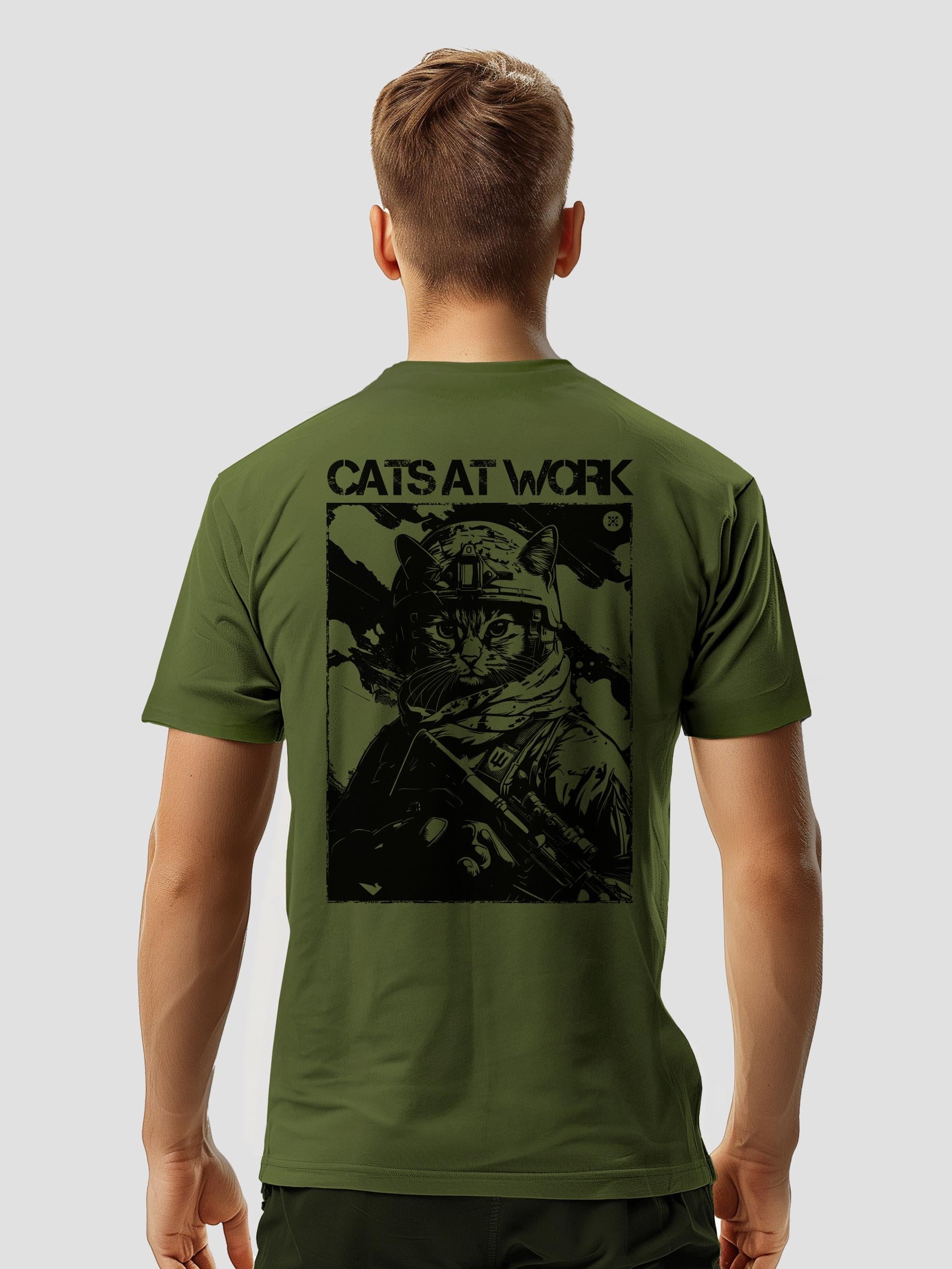 Футболка мужская "Cats at Work" L Хаки (21753794)