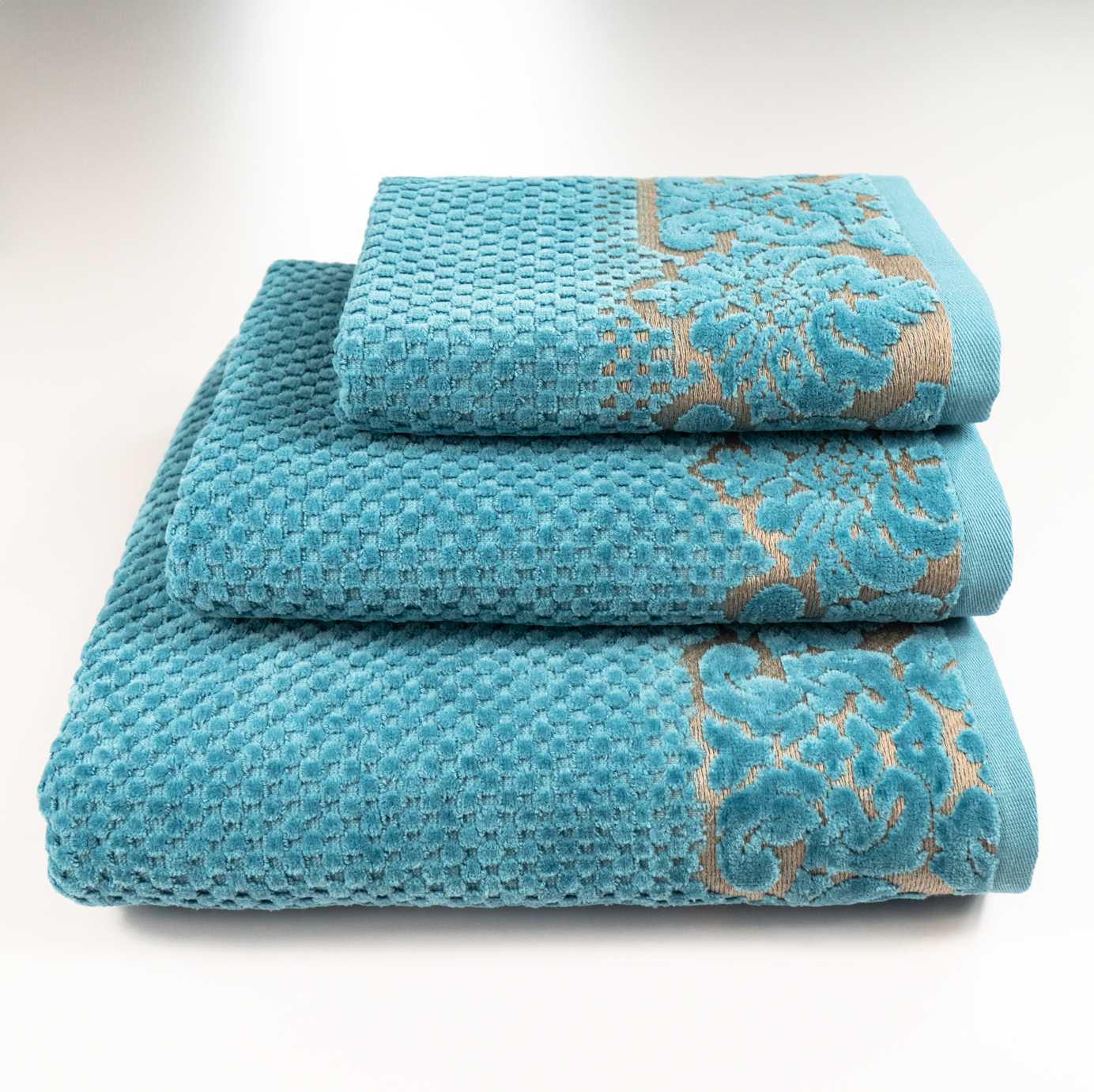 Комплект полотенец Damask жаккардовое с велюром 3 шт. Изумрудный (550-dv-k3-Emerald)
