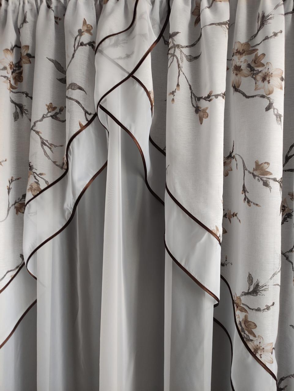 Занавески кухонные 4х1,8м Белый с коричневым - фото 2 Занавески кухонные 4х1,8м Белый с коричневым - фото 2