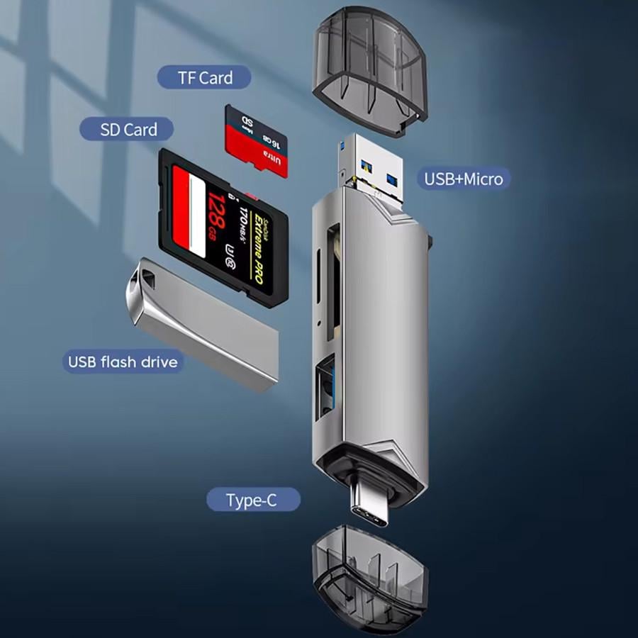 Кардридер U&P USB Type-C/USB 3.0/Micro USB-microSD/SD/USB 3.0 OTG Grey (SSE-U08-GY) - фото 7 Кардридер U&P USB Type-C/USB 3.0/Micro USB-microSD/SD/USB 3.0 OTG Grey (SSE-U08-GY) - фото 7