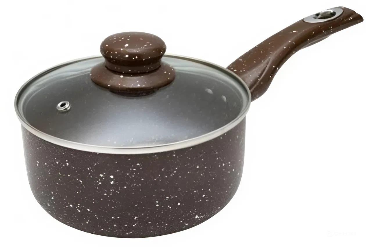Сотейник з кришкою Stenson Мармурова крихта 2,2 л зі скляною кришкою Brown (30859)