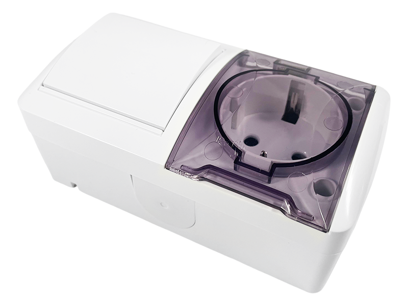 Блок розетки с выключателем Lemanso Магнолия с заземлением и крышкой Белый (LMR2013)