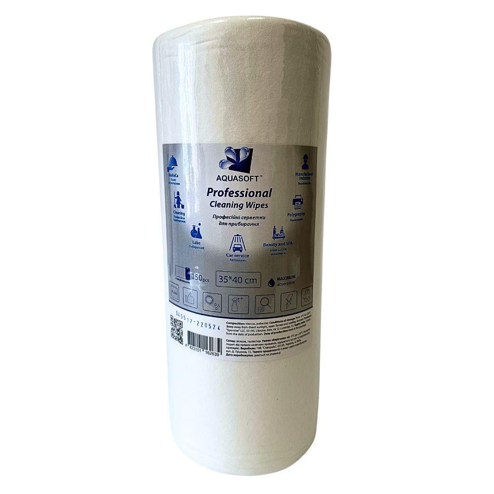 Салфетки Aquasoft спанлейс гладкие 150 шт. в рулоне с перфорацией 35х40 см (016263) - фото 1 Салфетки Aquasoft спанлейс гладкие 150 шт. в рулоне с перфорацией 35х40 см (016263) - фото 1