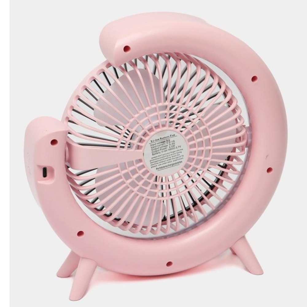 Вентилятор настільний акумуляторний з LED підсвіткою USB 3 швидкості 24x24 см Рожевий - фото 5