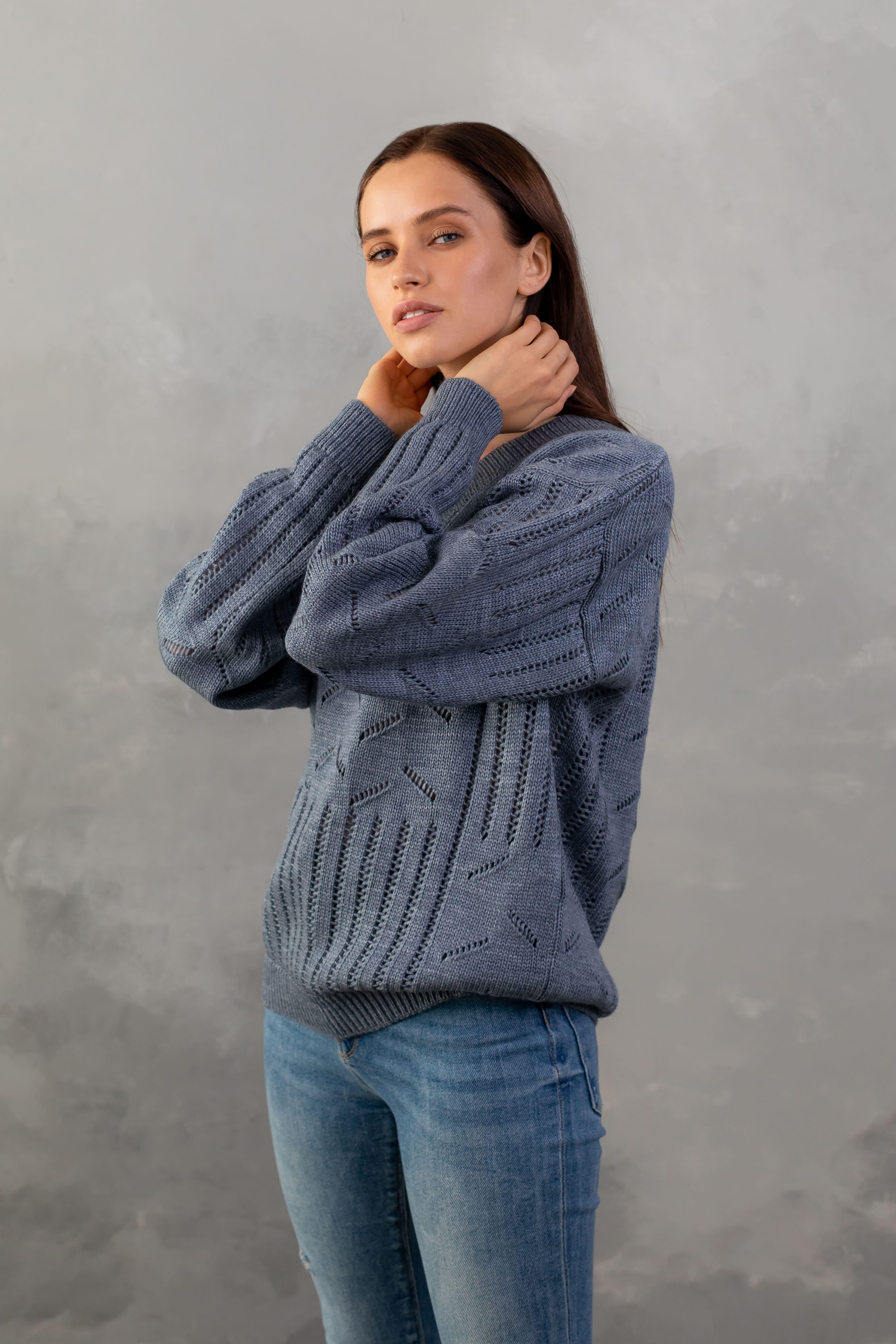 Джемпер женский с V-образным вырезом S-L Джинс (Bakhur 3236 Джинс) - фото 4 Джемпер женский с V-образным вырезом S-L Джинс (Bakhur 3236 Джинс) - фото 4