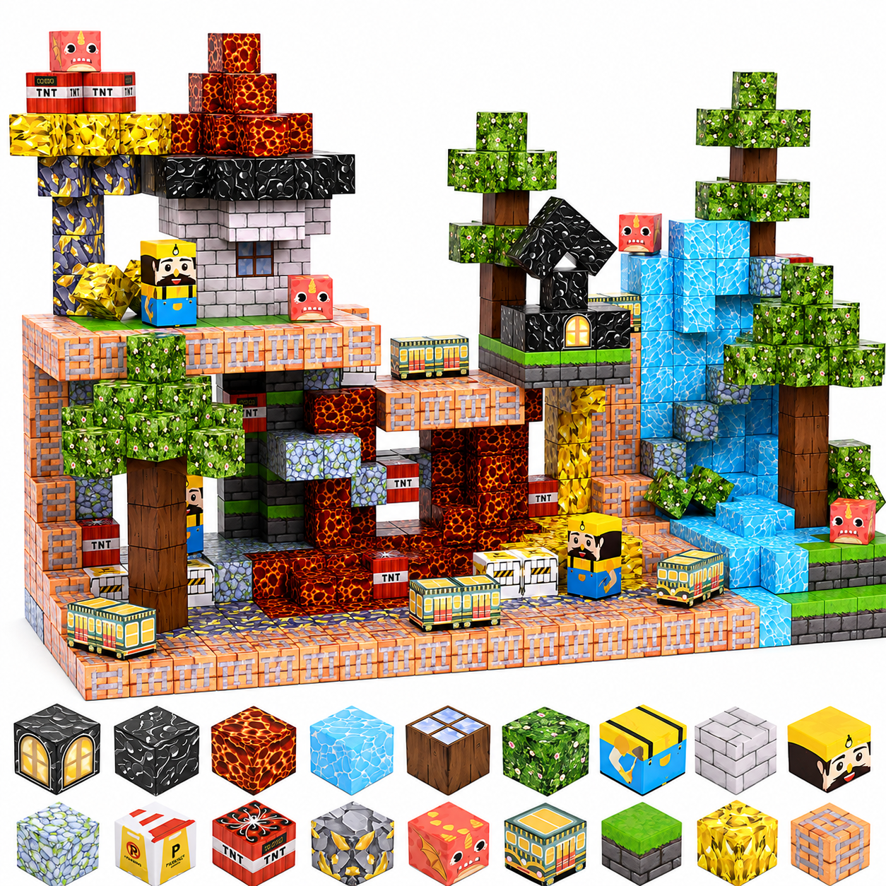 Конструктор магнитный Minecraft Ледяной Каскад и Магмовая Пещера для детей от 3 лет 128 дет. (BT130)