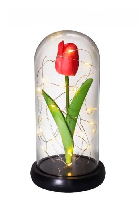 Ночник Тюльпан в колбе 18х9 см с LED подсветкой и питанием от 3 батареек ААА