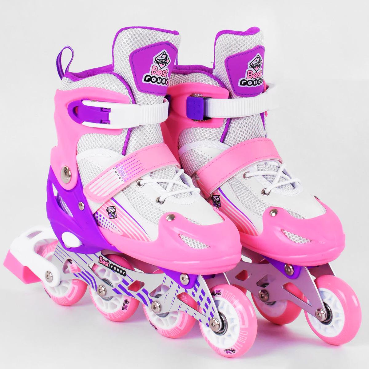 Роликовые коньки Best Roller PVC колеса светящиеся в сумке р. 34-37 Pink (98868)