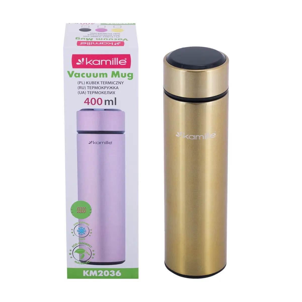 Термос Kamille из нержавеющей стали с датчиком температуры воды 400 мл Золотой (KM-2036)