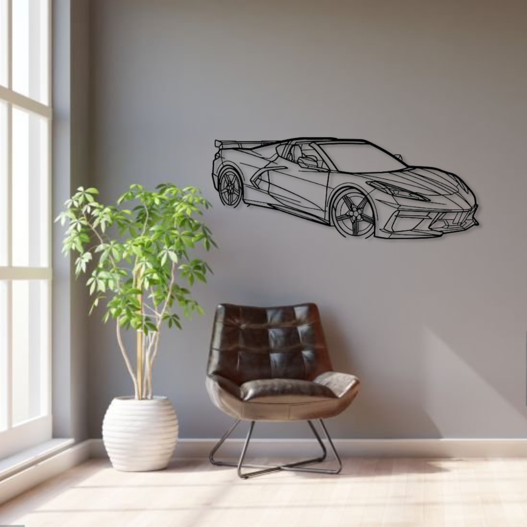 Декор на стену авто Chevrolet Corvette C8 HTC из металла 100 см (auto33)