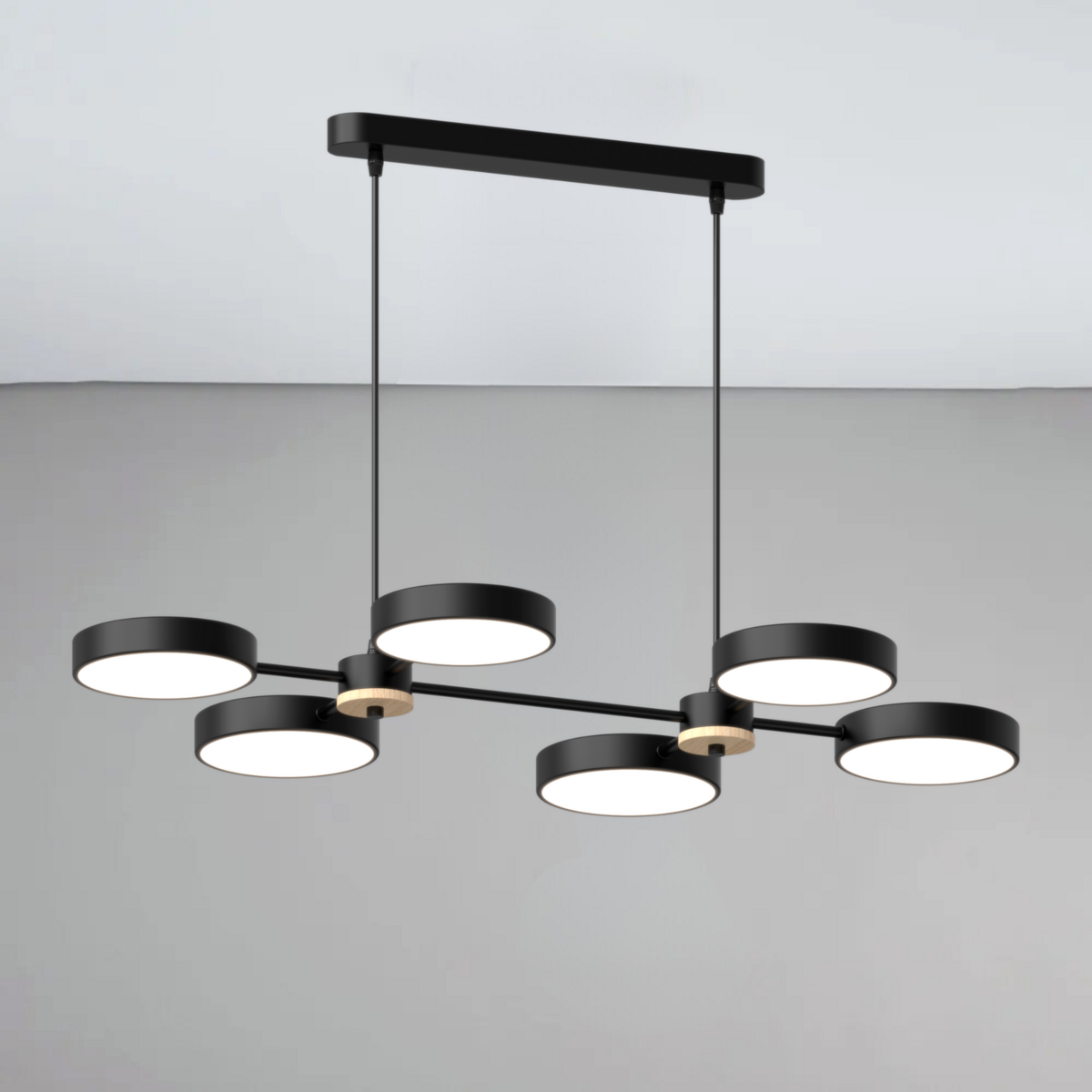 Люстра светодиодная Sirius 108W с деревянным декором 3000-6000K Черный (B X13284/6 BK+WOOD)