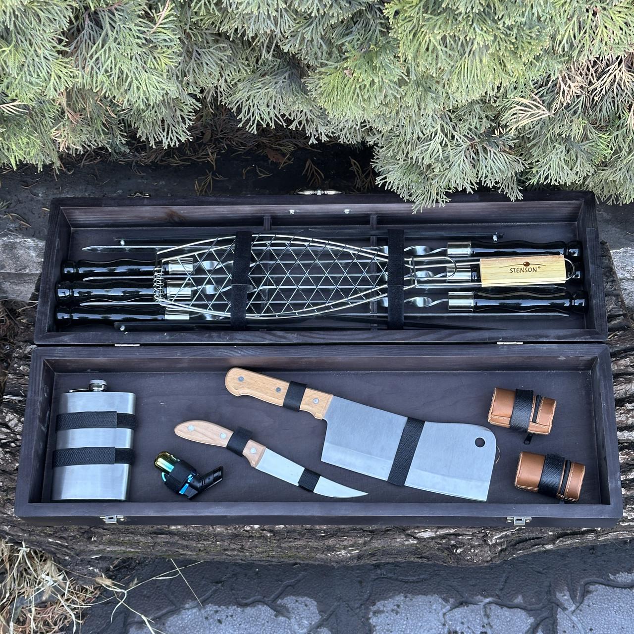 Подарунковий набір шампурів Mzavod Майстер BBQ із нержавіючої сталі в дерев’яному кейсі 720x120x210 мм 20 пр. Чорний (136-17-1190210000057) - фото 9 Подарунковий набір шампурів Mzavod Майстер BBQ із нержавіючої сталі в дерев’яному кейсі 720x120x210 мм 20 пр. Чорний (136-17-1190210000057) - фото 9