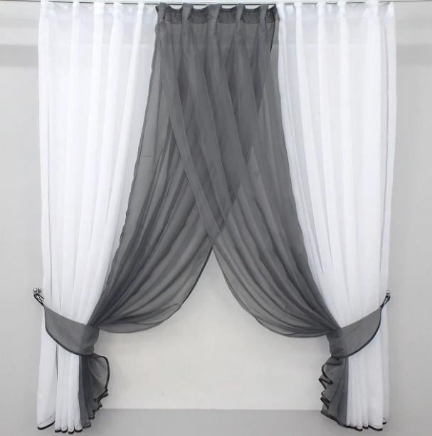 Шторки на кухню/балкон 350х170 см Графитовый/Белый (109к)