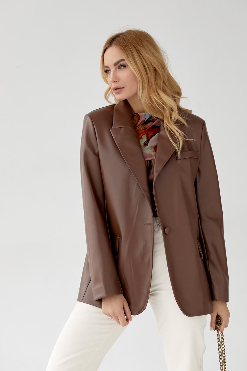 Піджак жіночий зі шкірозамінника р. 40 Коричневий - фото 5 Піджак жіночий зі шкірозамінника р. 40 Коричневий - фото 5
