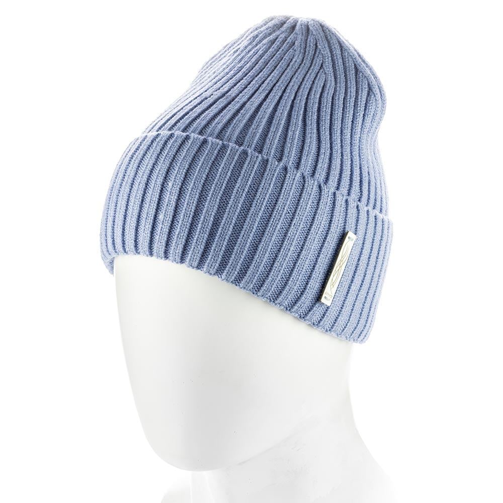 Шапка-бини из вискозы одинарной вязки Atrics WH825 на флисовой подкладке с отворотом Деним - фото 1