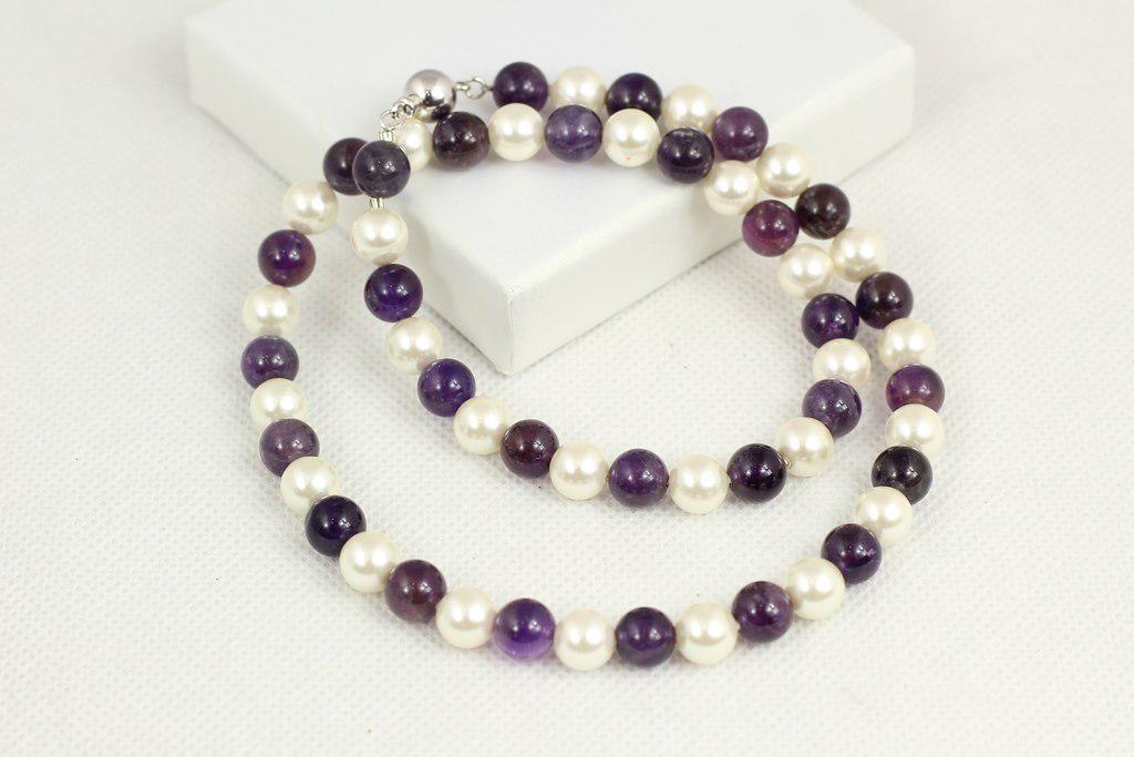 Бусы с аметистом и жемчугом shell 48 см Серебристый (28872385)