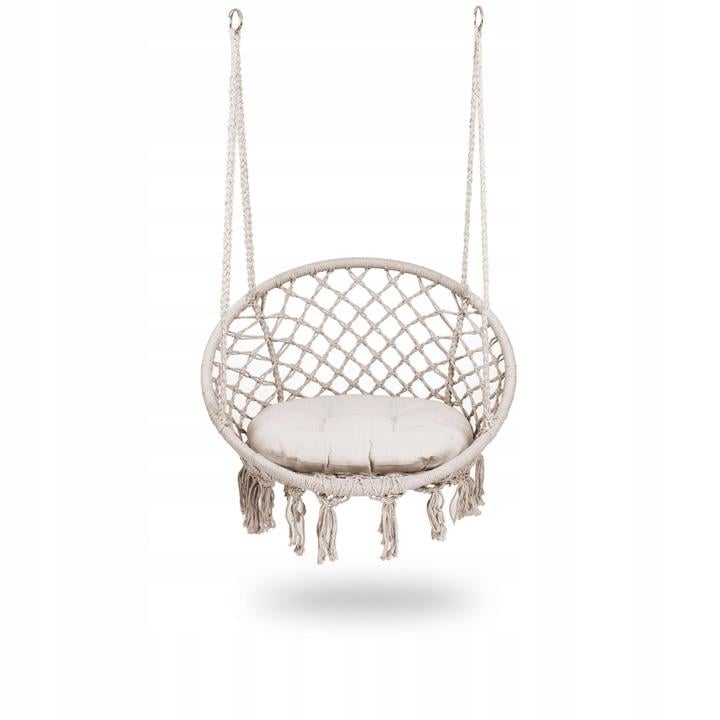 Кресло-качели подвесные Boho гнездо плетеное садовое с подушкой Бежевый