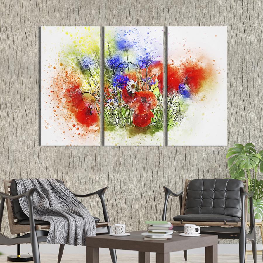 Картина на холсте триптих Яркие полевые цветы 128x81 см (851-31)