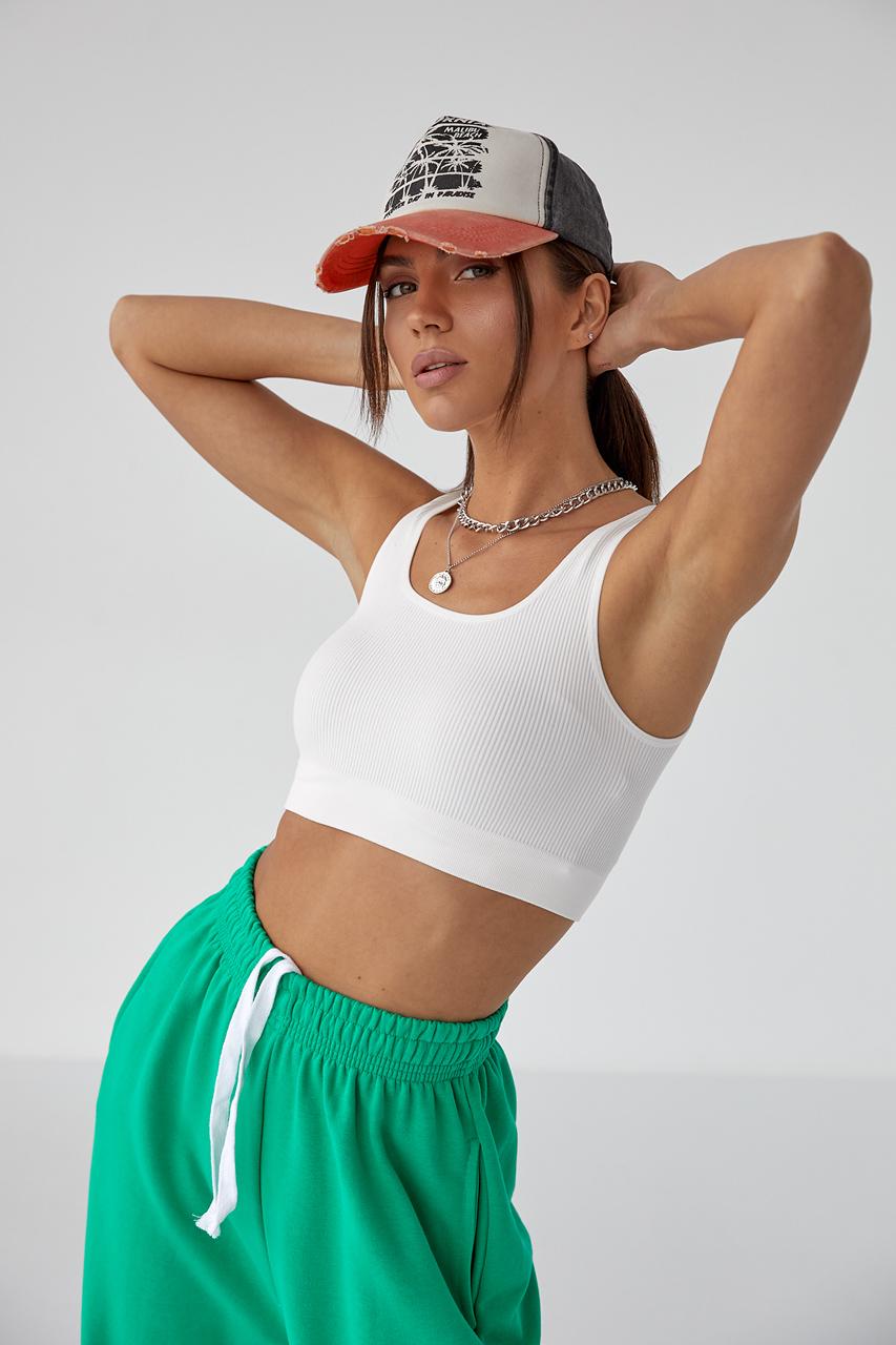 Кроп-топ женский в мелкий рубчик Lurex M/L Молочный