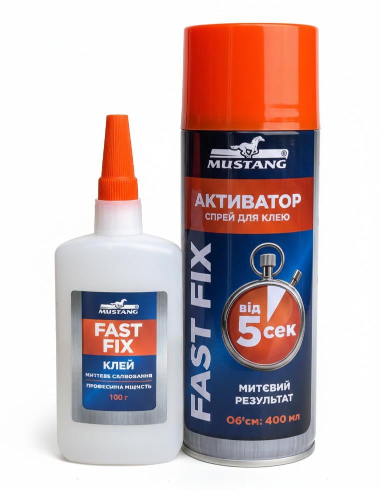Клей двухкомпонентный и спрей активатор MUSTANG FAST FIX 400 мл/100 г (MG30)