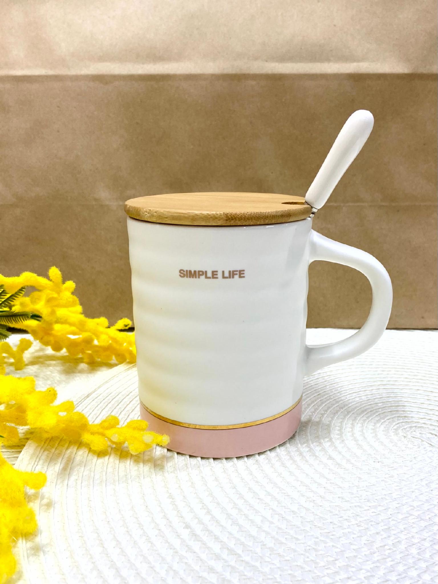 Чашка-заварник керамическая 380 мл/ложка Simple life Розовый