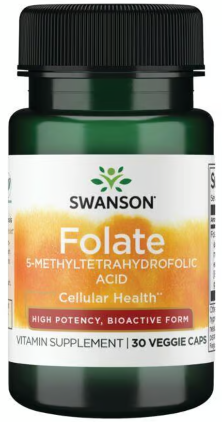 Фолат Swanson Folate 5-Methyltetrahydrofolic Acid Hight Potency 800 мкг DFE 30 капсул