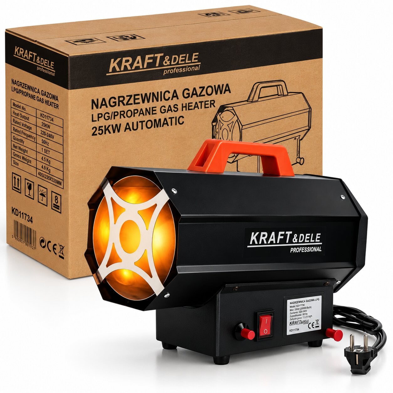 Тепловая пушка газовая Kraft&Dele KD11734 LPG с редуктором 25 кВт 320 м3/час(39006420) Тепловая пушка газовая Kraft&Dele KD11734 LPG с редуктором 25 кВт 320 м3/час(39006420)