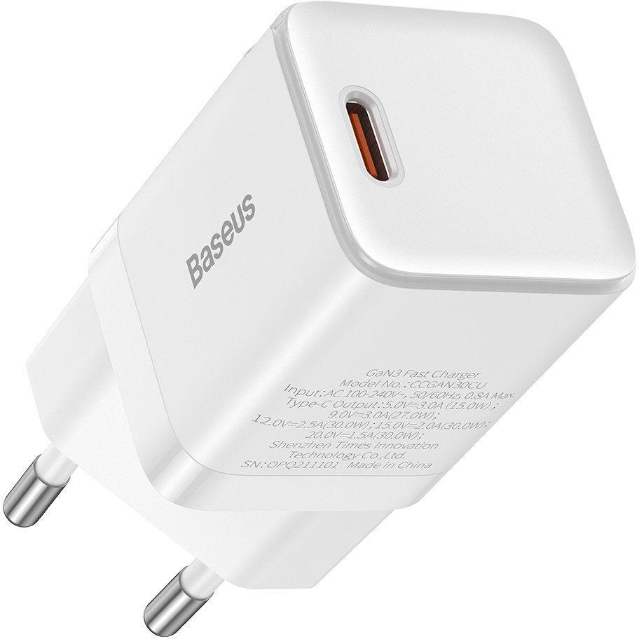 Мережевий зарядний пристрій Baseus GaN3 Fast Charger 1 Type-C CCGN010102 30W Білий