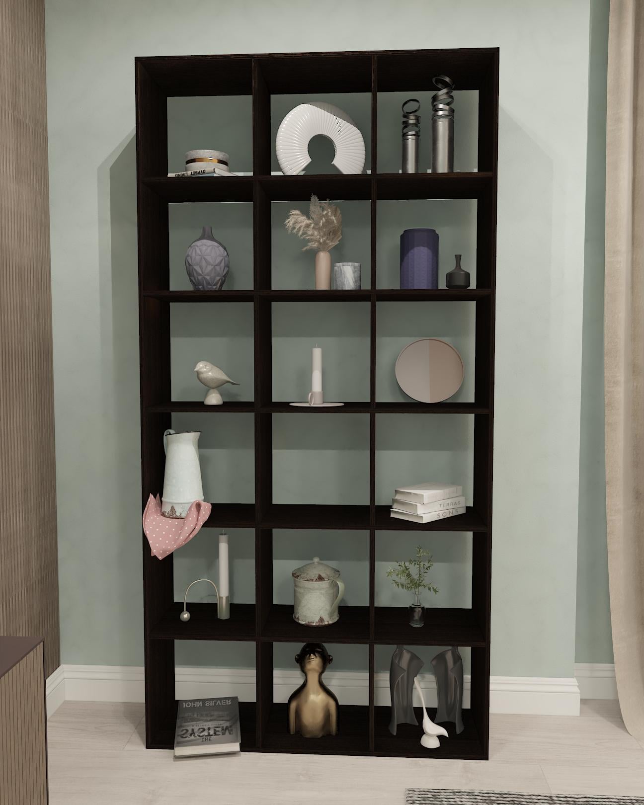 Стеллаж для книг и декора на 18 ячеек L-18 1072х290х2128 мм Венге Магия