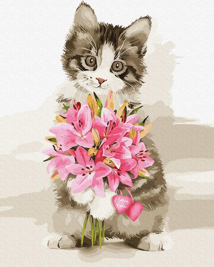 Картина по номерам Brushme GX31482 Котик с букетом 40x50 см (1317859164)