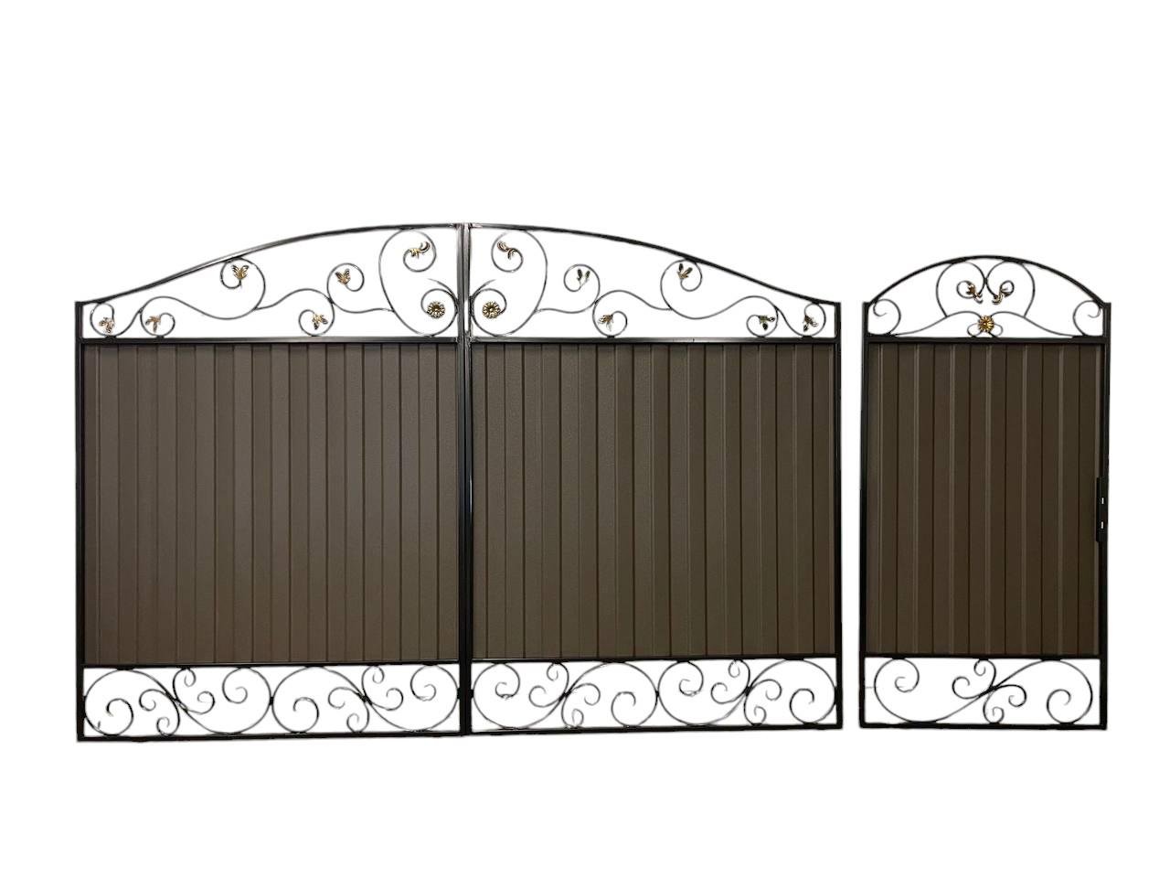 Ворота ковані з хвірткою та профнастилом 3400х2000 мм (А-0146)