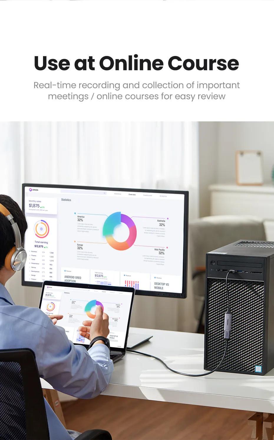 Карта видеозахвата UGREEN Type-C/USB-HDMI 4K режимы Черный (40189) - фото 7