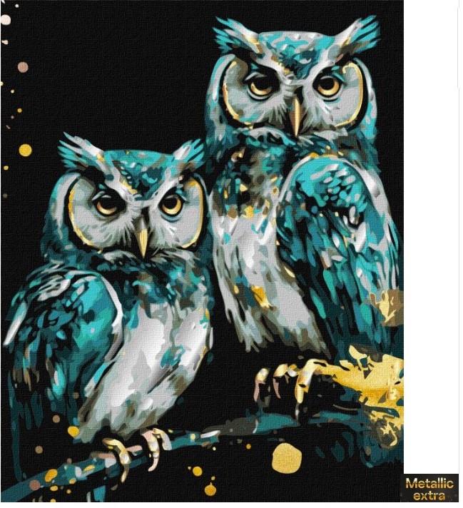 Картина по номерам Идейка Мудрые совушки с красками металлик extra 40х50 см (KHO6514)