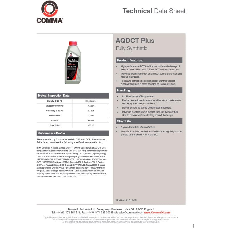 Трансмиссионная смазка COMMA DC TRANS FLUID PLUS 1 л (AQDCTP1L) - фото 2